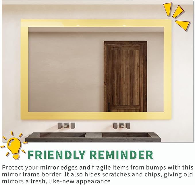 Peel and Stick Wallpaper Borders 390” x 2.36” Self Adhesive Mirror Frame Border Brushed DIY for Kitchen Bathroom Mirror Removal Border Sticker Wall Decor Cover 6.4 Sq.Ft, Brushed Golden