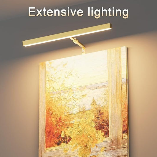 Plug in Picture Lights for Wall, 16 inch Dimmable LED Art Light with Remote, 3 Colour Temperature Gallery Painting Wall Light for Picture Display Dartboard Art Work (Gold)