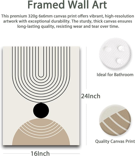 HesenDot Abstract Geometric Wall Art Set of 3, 40x60CM Minimalist Line Framed Canvas Prints, Boho Modern Beige Black Shapes Wall Decor for Living Room Bedroom Bathroom Office Home