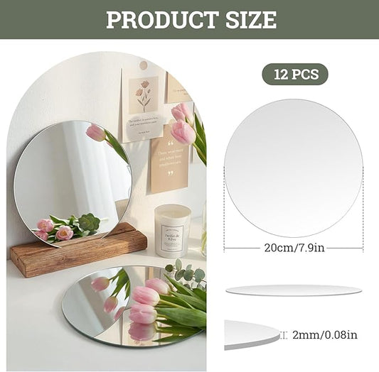 SUREAM Mirror Centerpieces for Tables, 12 Packs 8 Inch Circle Mirror, Centerpiece Base for Wedding Table Wall Party Decorations, 2mm Thick