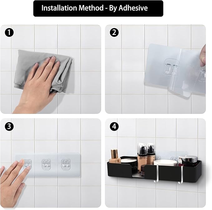 ABCOOL Shower Caddy Floating Bathroom Shelves - Set of 2, No Drill Wall Mounted Adhesive Hanging Shelves with Hooks Decorative Storage Shelves for Kitchen Living Room Bedroom