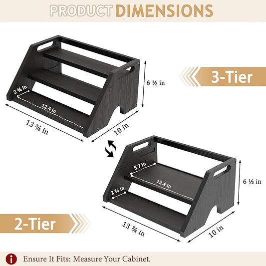Bamboo Spice Rack Organizer -3-Tier Spice Rack for Countertop,Cabinet Spice Rack Organizer for 18 Spice Jars(4oz),Step Shelf(black)