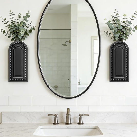 2 Pack Wooden Wall Vase Set with Bead, Modern Farmhouse Boho Wall Decor for Living Room, Entryway, Hallway, Bathroom, Dining Room, Black Wall Art for Home Decoration