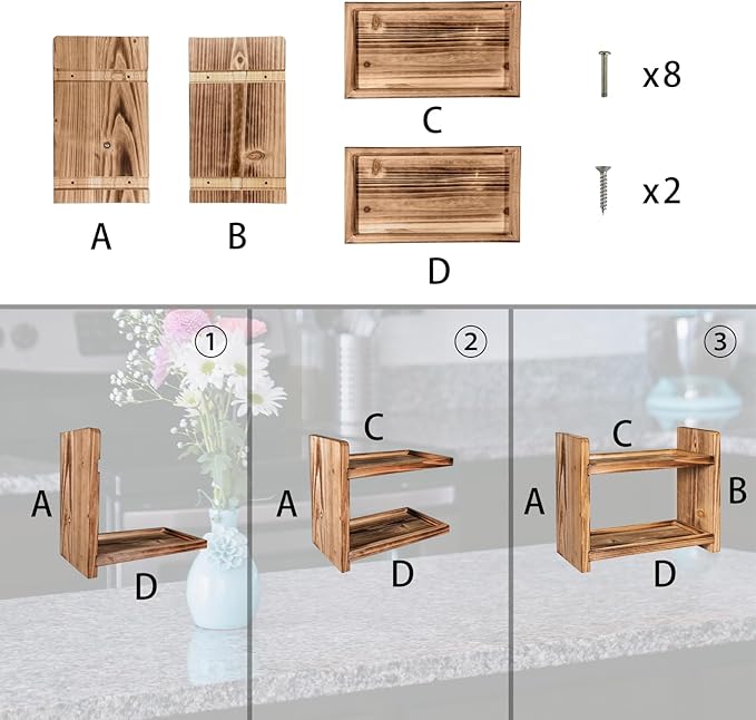 2-Tier Wood Spice Rack, a countertop Organizer for Kitchen and Bathroom Storage, Display of Cosmetics