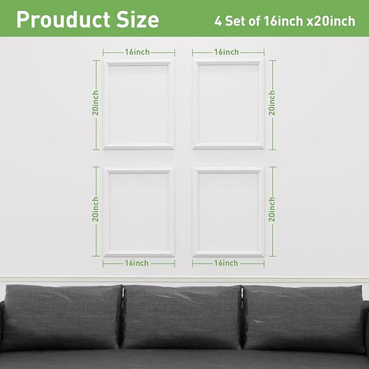 Peel and Stick Wall Molding, 4 Set 16" x 20" Premade Wainscoting Panels, Ready-to-Assemble Molding Trim Decor for Living Room Bedroom Hallway Kitchen Island