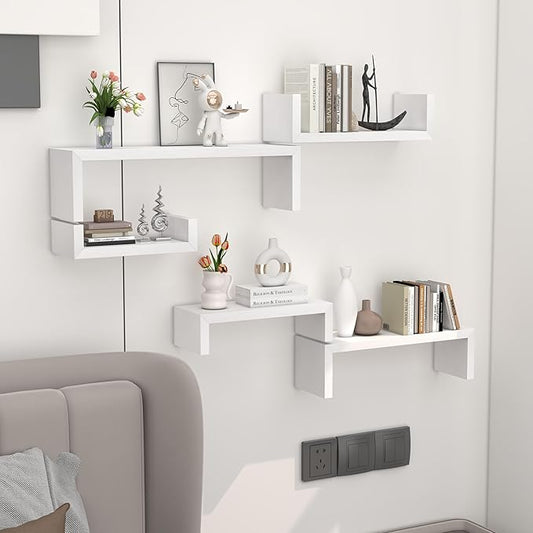 White Floating Shelves for Wall Shelf for Bedroom, Waterproof Solid Wood Floating Shelves Bathroom,Small Relief Textures, Suitable for Bedroom, Living Rooms, Kitchens, Office, and Bathroom