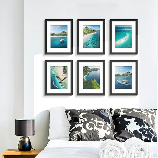 Wiscet 8.5x11 Picture Frame Set of 9, Display Pictures 6x8 with Mat or 8.5x11 Without Mat, Photo Frame for Wall Mounting or Tabletop Display, Black
