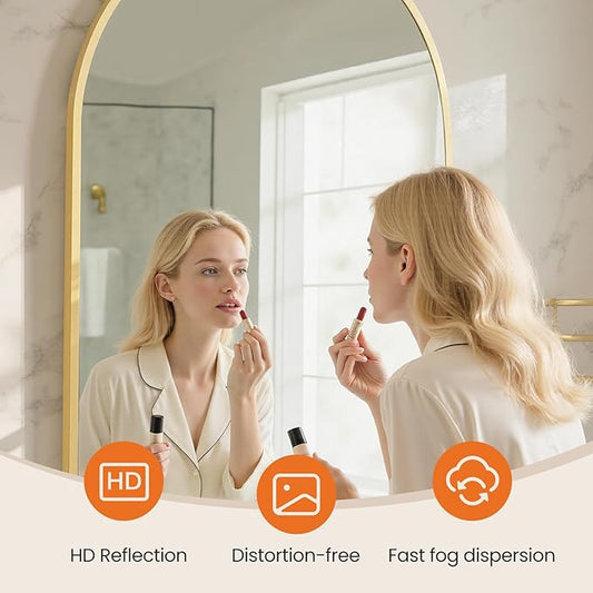 Sweetcrispy 26"x38" Arched Gold Bathroom Mirror Wall Mounted Vanity Metal Frame Mirror for Bedroom, Entryway, Living Room