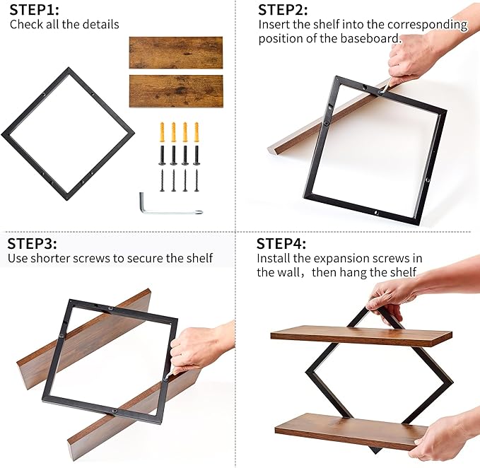 Set of 2 Floating Shelves Farmhouse Wall Shelves 2-Tier Decorative Hanging Shelves Wall Mounted Bathroom Shelves Wooden Wall Decor Shelf (Brown)