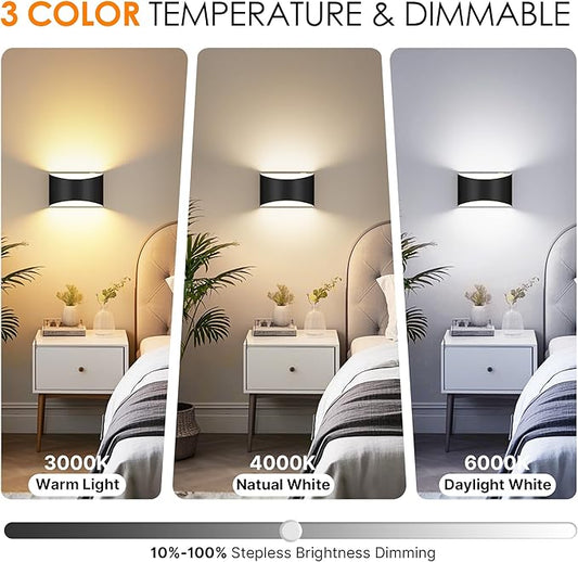FOLKSMATE Battery Operated Wall Sconces Set of 6, 8000mAh Rechargeable Remote & Touch Control Wall Lamps, 3 Color Temperatures, Timer Cordless Dimmable Light for Bedroom, Living Room, Hallway