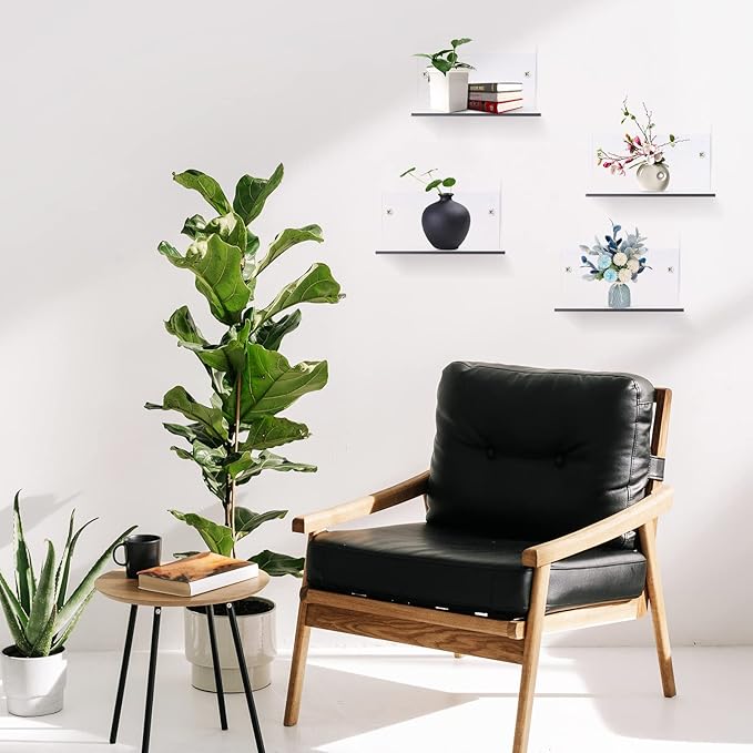 5 Pieces Small Floating Shelves for Wall 4'' Acrylic Mini Wall Shelf Acrylic Display Shelf Clear Hanging Shelves Room Decor for Bedroom, Bathroom, Living Room, Office