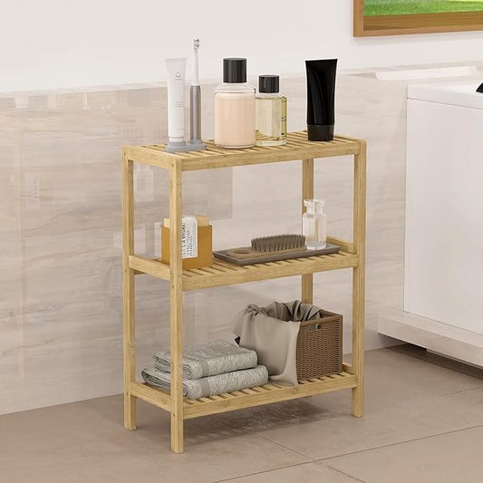 Bamboo Shelf Bathroom 3-Tier Storage Shelves Stand Rack Multifunctional Shelving for Bedroom Kitchen Living Room