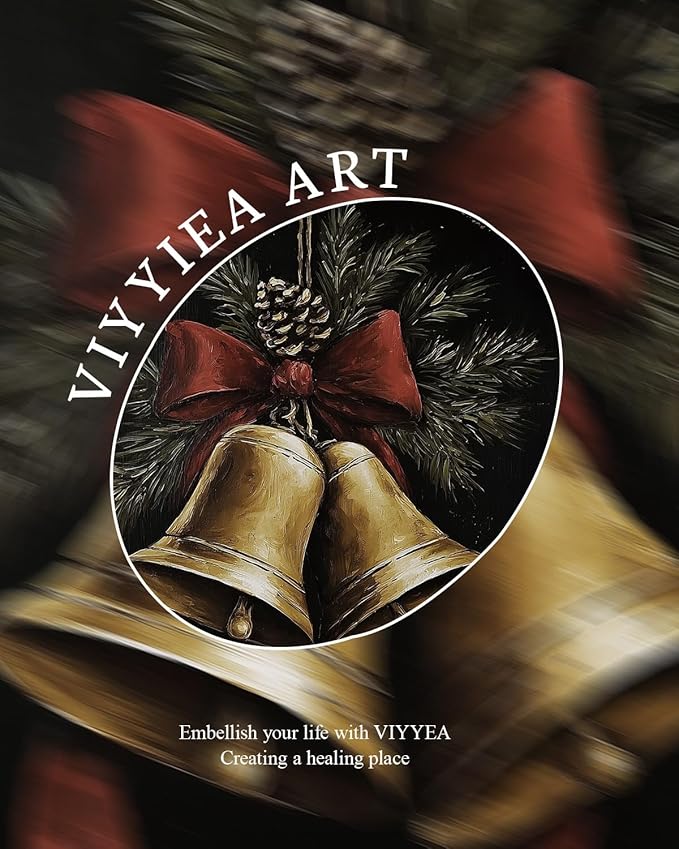 VIYYIEA Gold Framed Canvas Art, Vintage Christmas Bells Decor, 12x16Inch, Winter Retro Jingle Bells Picture Painting Gifts, xmas Decorations for Bedroom Living Room Shelf Fireplace entryway