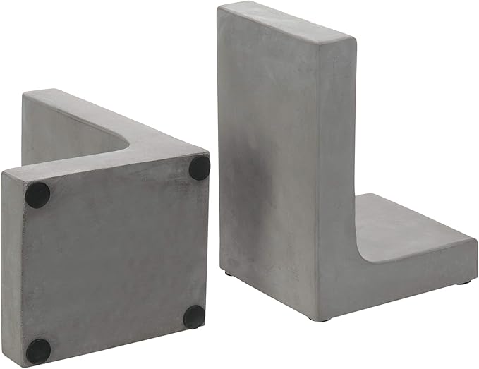 MyGift Solid Cement Bookends for Shelf in Gray Finish L-Shaped Decorative Heavy Duty Non-Skid Book Stopper for Home Office School, 1 Pair