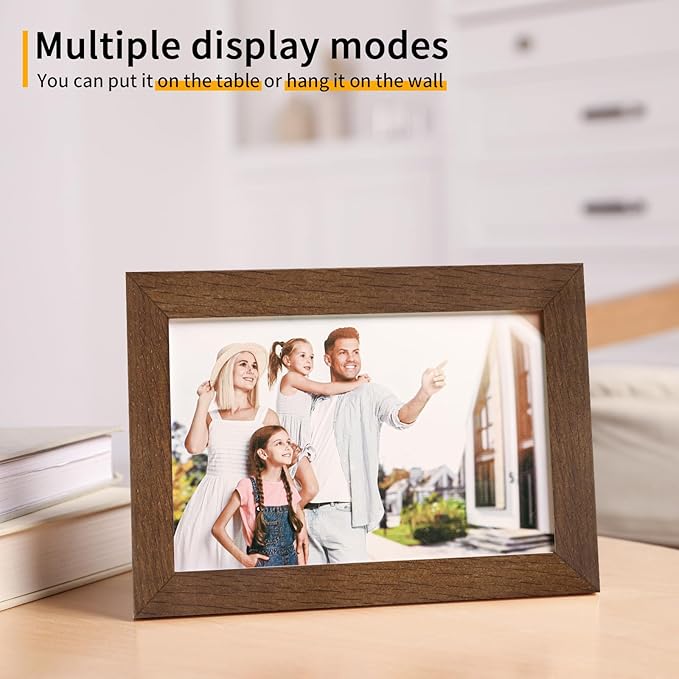puthiac 5x7 Solid Oak Wood Picture Frame, Fits 4x6 with Mat or 5x7 Without Mat, Wall or Tabletop Display with Stand, Vertical or Horizontal, Plexi Front, 3 Pack, Walnut