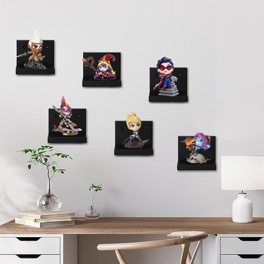 Small Floating Shelf for Wall Set of 6,Mini Shelves for Display Small Figurine,Plant,Collectibles,Wall Shelves for Bedroom Living Room Bathroom Kitchen Decor(Black)
