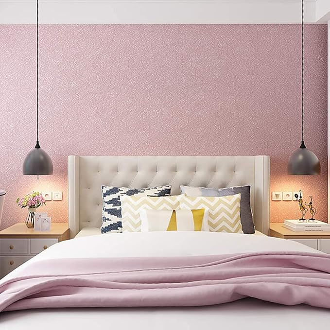 Abyssaly Pink Wallpaper Stick and Peel Removable Self Adhesive Pink Wall Paper Embossed Home Decorative Wallpaper for Girls Solid Color Shelf Drawer Liner Paper 15.7 inch X 196.8 inch