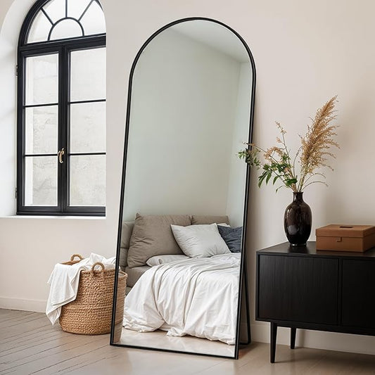 Full Length Mirror, 64" x 21" Arched Full Body Mirror Large Standing Floor Mirrors, Mirrors for Bedroom, Bathroom, Living Room Standing or Wall Leaning, Black