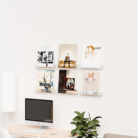 4 Pack Vinyl Record Wall Display,15" Acrylic Invisible Floating Bookshelf for Kids Room,Clear Wall Mounted Hanging Book Shelves,Modern Picture Ledge Display and Album Vinyl Wall Mount Shelf