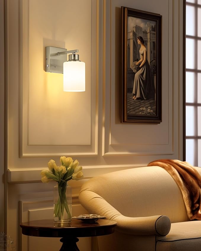 Wireless Wall Sconces, Nickel Battery Operated Wall Sconce Set of 2 with Timer Function, Easy Install Dimmable Rechargeable Wall Lamps for Living Room, Bedroom, Hallway, Entryway Decor 3000K