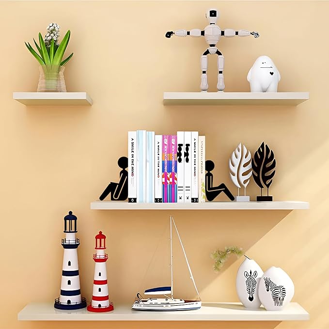 Bookends Metal Book Ends, Abstract Readers Decorative Bookends for Bookshelf, Book Organizer for Desk Home Office School Bookshelf Decor, Black - 1 Pairs