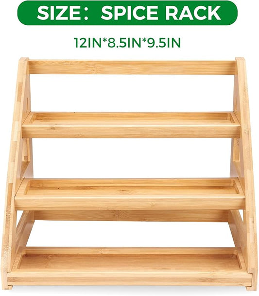 Spice Rack, Spice Organizer -3 Tier Bamboo Spice Racks, Solution for Spice Storage in Kitchens, Countertops,Storage Rooms and Other Places