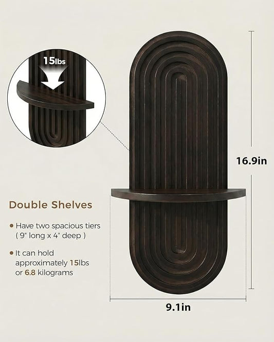 Bamworld Boho Wall Decor Brown Plant Wall Shelf, Mid Century Modern Decor Hanging Plant Shelf, 1-Tier Wooden Floating Shelves for Home, Bathroom Bedroom Living Room, Office Holding Planter