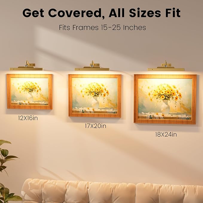 4 Pack Art Light Set, 12" Wireless Battery Picture Lighting, Remote Control Timer 3 Color Temps for Bedroom,Hallway, Museum (Antique Gold)