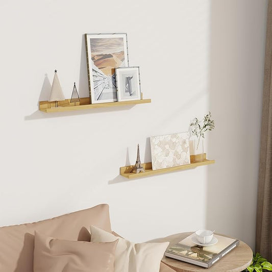 Axeman Picture Ledge Shelf | 24 Inch Floating Shelves Set of 2 | Oak Wall Shelves with Lip | Oak Picture Shelf for Wall with Ledge | Photo Ledges 24 Inch