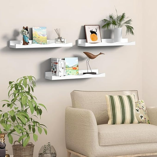 AZSKY Floating Bookshelf for Kids, Cloud Picture Ledge Shelf - White, 15.7 Inches, Nursery Book Shelves Set of 3, Floating Shelves Baby & Toddler Room Decor