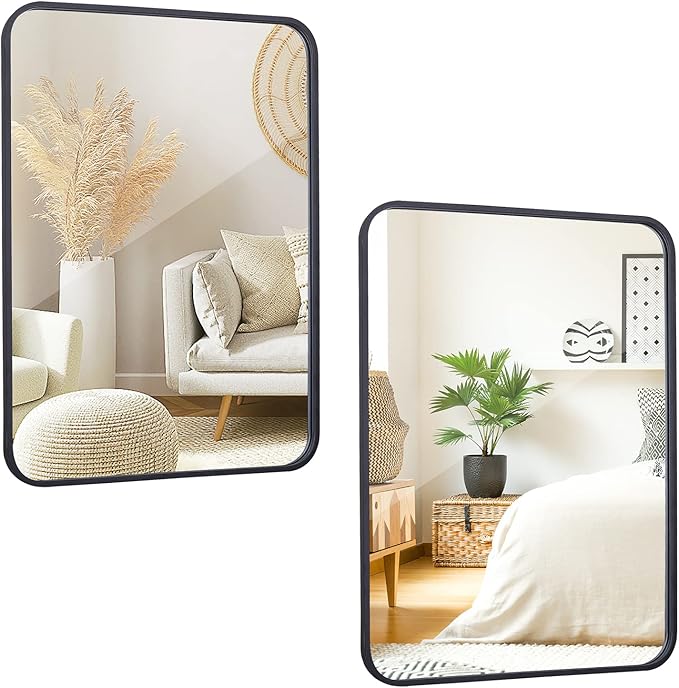 ZenStyle 2 Packs Black Metal Framed Rectangular Wall Mirror 22" x 30" Bathroom Mirror with Peaked Trim for Entryways, Bathrooms, Living Rooms