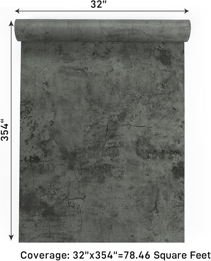 VaryPaper Large Size 32''x354'' Industrial Concrete Peel and Stick Wallpaper Modern Dark Grey Concrete Look Contact Paper Self Adhesive Cement Wall Mural for Bedroom Bathroom Kitchen Countertops Table
