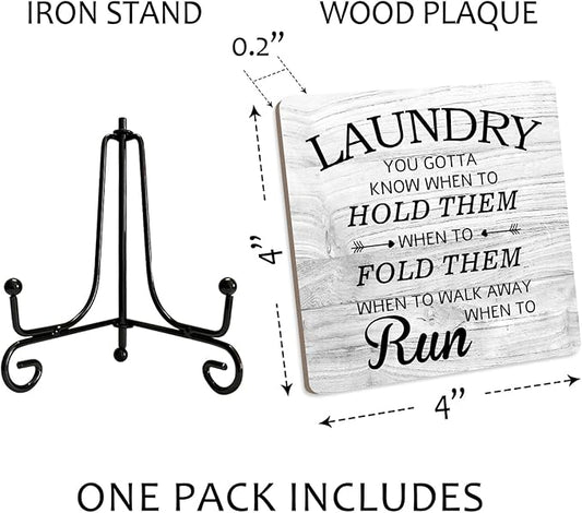 Laundry Room Sign With Iron Support, Home Bathroom Desk Laundry Room Decor Wood Sign Shelf Decor Farmhouse Housewarming Gifts Laundry You Gotta Know When to Hold Them Table Centerpiece - (a013)