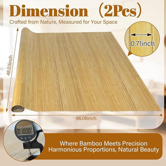 Natural Bamboo Wall Panel for Interior Wall Decor, Pole Wrap Wainscoting Wall Cladding Panel for Kitchen Island, Bedroom, Living Room, Office, Light-Carbonized (48" x 96"-2 pcs)