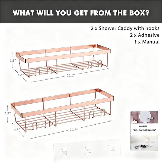 Moforoco Shower Caddy Shelf Organizer Rack, Self Adhesive Black Bathroom Shelves Basket, Home Farmhouse Wall Inside Organization and Storage Decor Rv Accessories, First Camper Apartment Essentials