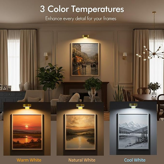 3-Pack Picture Lights for Wall, Rechargeable Battery Operated Led Painting Light with Remote Dimmable & Timer, 3 Lighting Modes Magnetic Art Display Light, Wall Decorative Lighting for Picture,Frame