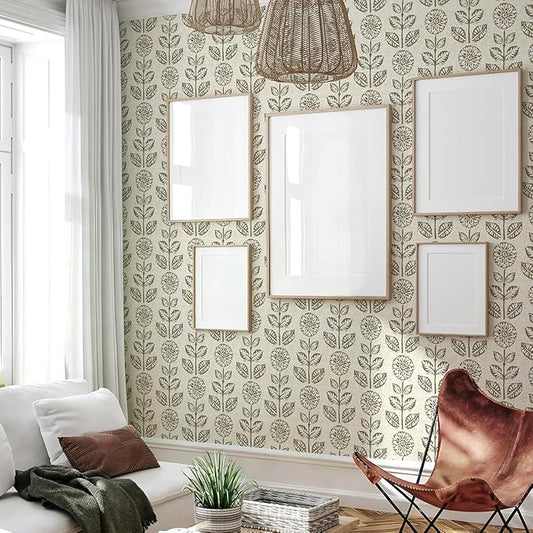 Wudnaye Floral Peel and Stick Wallpaper Vintage Tulip Floral Wallpaper 17.7in×590.4in Flower Farmhouse Contact Paper Peel and Stick Neutral Self Adhesive Removable Vinyl Wall Paper for Kitchen Bedroom