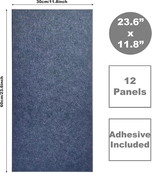 Acoustic Panels 12-Pack Soundproof Wall Panels 24"X12"X0.35" Sound Panels High Density Sound Dampening Panels - Denim
