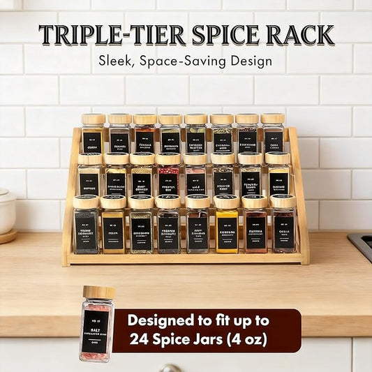 Spice Rack, Spice Organizer -3 Tier Bamboo Spice Racks, Solution for Spice Storage in Kitchens, Countertops,Storage Rooms and Other Places