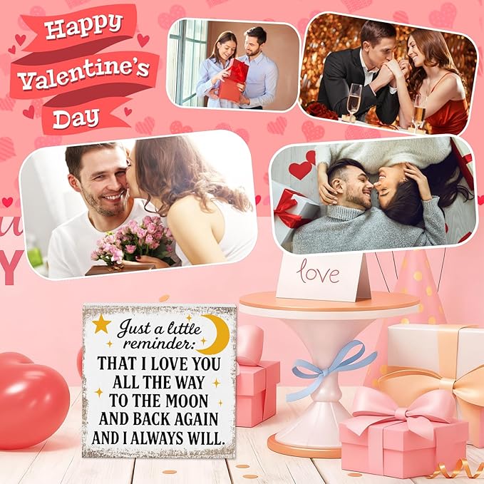 Valentines Desk Decor, Valentine's Day Home Office Table Sign for Wife Daughter from Dad Husband, Valentine Gifts Decorations for Porch Tiered Tray Shelf Party, Little Reminder That I Love You