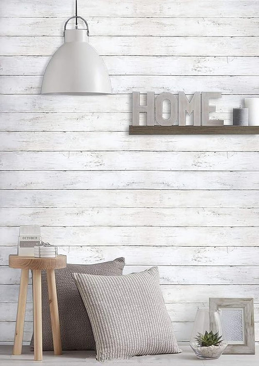 CiCiwind White Wood Peel and Stick Wallpaper 197”x17.7” Removable Self Adhesive Vintage Wood Plank Wallpaper Self Adhesive Decorative Wall Covering