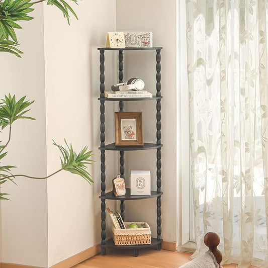 MaxSmeo Corner Shelf, 5-Tier Corner Bookshelf, Stylish Corner Storage Display Shelves for Bedroom, Bathroom, Kitchen, Living Room (Charcoal Gray)
