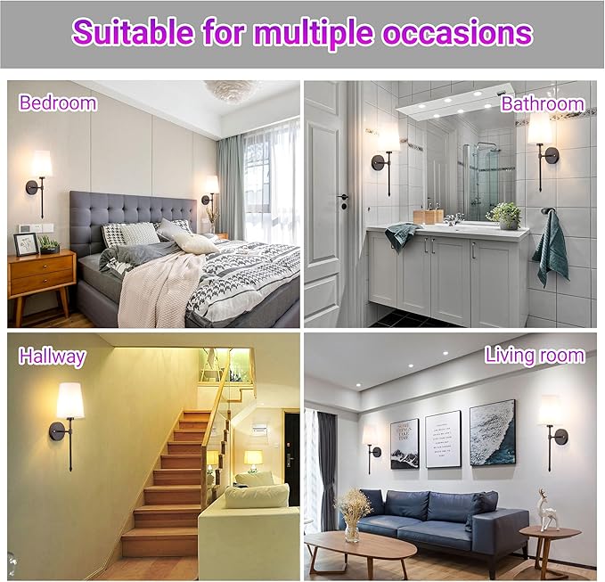 Battery Operated Wall Sconce, Wireless sconces Wall Decor Set of 2 for Bedroom Living Room(Black-White lampshade-20 inch)