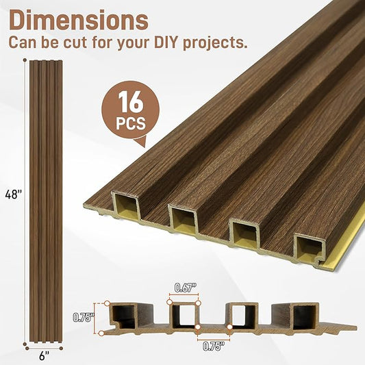WPC Slat Wall Panels, 16 Packs 48 x 6 Inch 3D Wall Panels for Interior Wall Decor, Fluted Accent Wall Paneling for Living Room TV Background Study Room Office Spaces Bedroom, Taupe