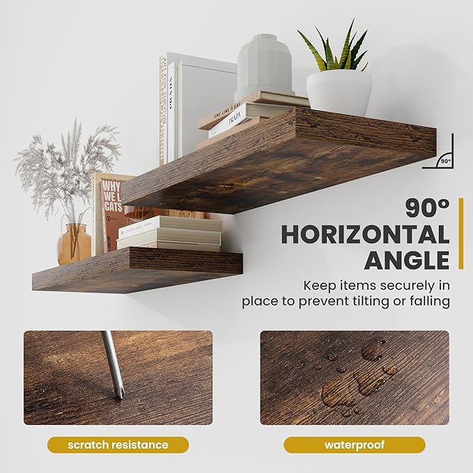 72 Inch Floating Shelves, 9.3" Deep Floating Shelf Wall Mounted, 72" Wall Shelves, Rustic Deep Bookshelf, Large Display Shelves & Storage Shelves for Bedroom, Living Room, Brown, Set of 2