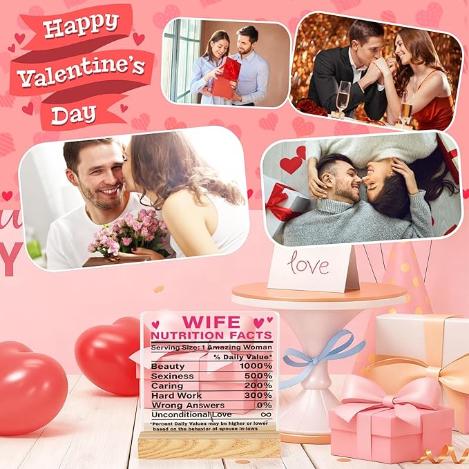 Valentines Desk Decor, Happy Valentine's Day Home Office Table Sign for Porch Tiered Tray Shelf Party, Rustic Romantic Acrylic Gifts Decorations for Him Her, Wife Nutrition