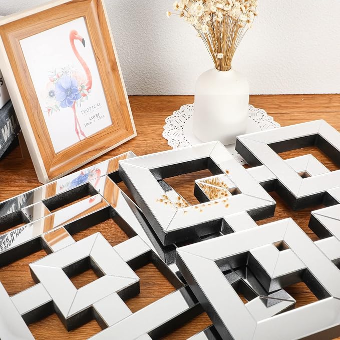 Geelin 4 Pcs Silver Mirrors Wall Decor 1.2 Inch Thick Wall Mount Decorative Square Mirrors 12 x 12 Inch Silver Art Mirrored DIY Modern Mounted Accent for Home Living Room Bedroom Farmhouse Decor