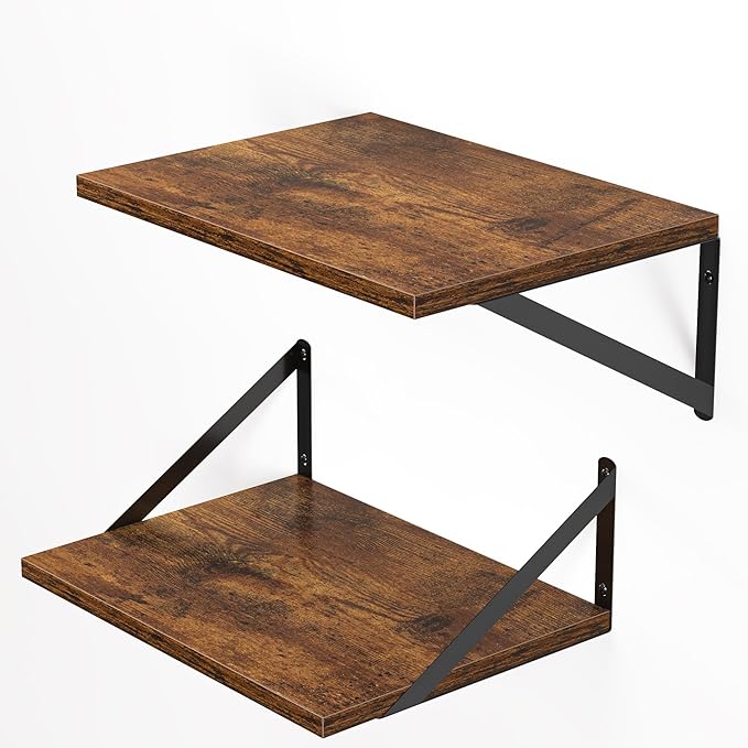 Heimlove Deep Floating Shelves for Wall, 16W x 12D Wood Wall Shelves Set of 2, Wide Floating Bookshelf for Living Room, Kitchen, Office, Bedroom and Decor Storage, with Metal Bracket - Rustic Brown