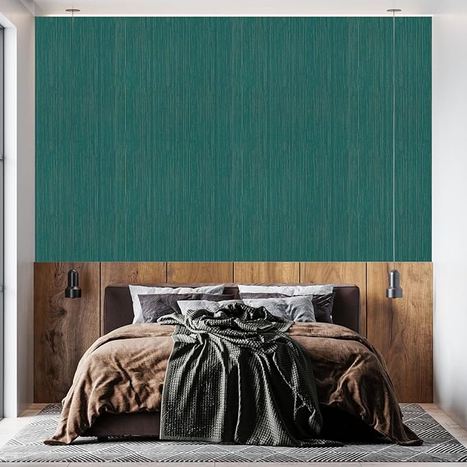 Teal Grasscloth Peel and Stick Wallpaper Texture Contact Paper 15.7" X 120" Self-Adhesive Faux Grasscloth Removable Wallpaper Cabinets Counter Top Liners