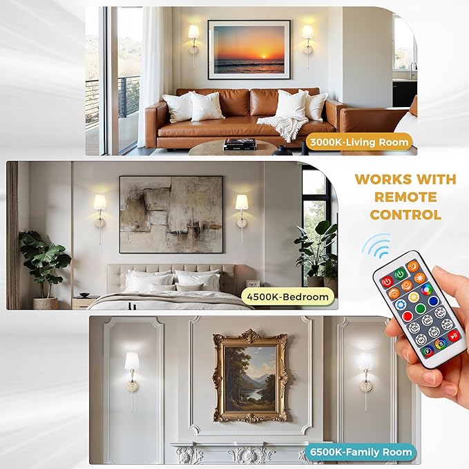 DORESshop Battery Operated Wall Sconce Set of 2, Wireless Wall Light Easy to Install, 7 Color Rechargeable Wall Sconces, Sconce Wall Decor Set of 2 for Bedroom, Living Room, Silver, 24.3in